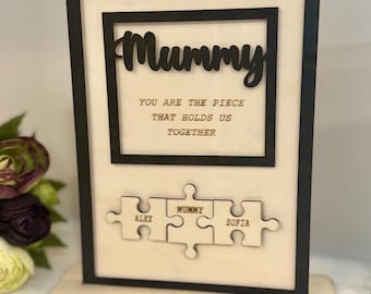 Personalised Mothers Day Wooden Puzzle Sign, Custom Family Name Gift for Mom, Nanny, Grandma, Personalized Gift for Mum
