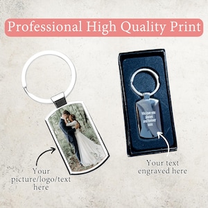 Personalised Photo Keyring, Custom Engraved Keychain With Picture, Printed Logo, Husband Present, Anniversary Gift, Wife Gift, FREE Gift Box