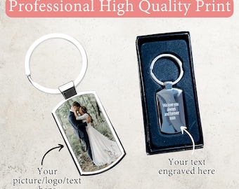 Personalised Photo Keyring, Custom Engraved Keychain With Picture, Printed Logo, Husband Present, Anniversary Gift, Wife Gift, FREE Box