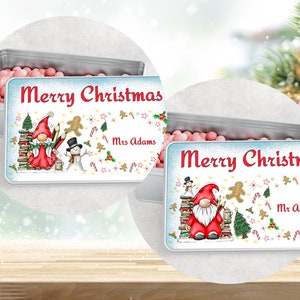 Personalised Teacher&#39;s Christmas Treats Tin, Gonk Metal Tin, Gonkette Treats Jar, Custom Name, Perfect Holiday Gift