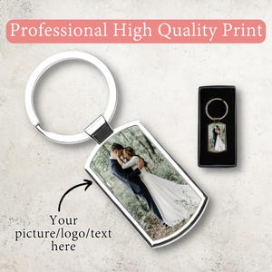 Personalised Photo Keyring, Custom Keychain With Picture, Printed Logo, Husband Present, Anniversary Gift, Wife Gift, FREE Gift Box
