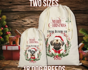 Personalised Santa Sack For Pets, Custom Christmas Toy Bag, Dog Xmas Gift, Printed Present, Christmas Eve box, First Christmas