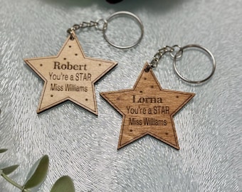School Leaver Keyring, Year 6 leavers Class of 2026, Teacher Pupil Gift, Personalised Name Wooden Keychain, End of Year Gift From Teacher