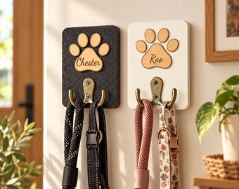 Personalised Dog Lead Holder, Custom 3D Printed Dog Leash Hanger, Double Chrome Hook, Bronze Vintage Hook, Pet Lover Gift