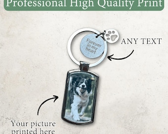 Personalised Photo Dog Keyring, Dog Name Keychain, Engraved Custom Text Message, New Pet Gift, Dog lover Gift for Her, Gift for Him
