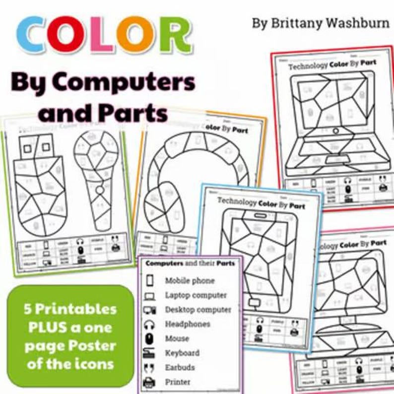Computer Coloring With Guide Color by Computers Worksheet | Computer Parts Coloring Pages ...