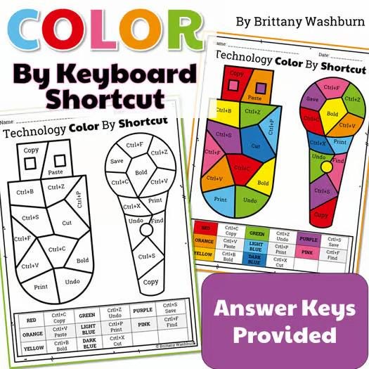 Color by Keyboard Shortcut Worksheet | Printable Tech-themed Typing ...