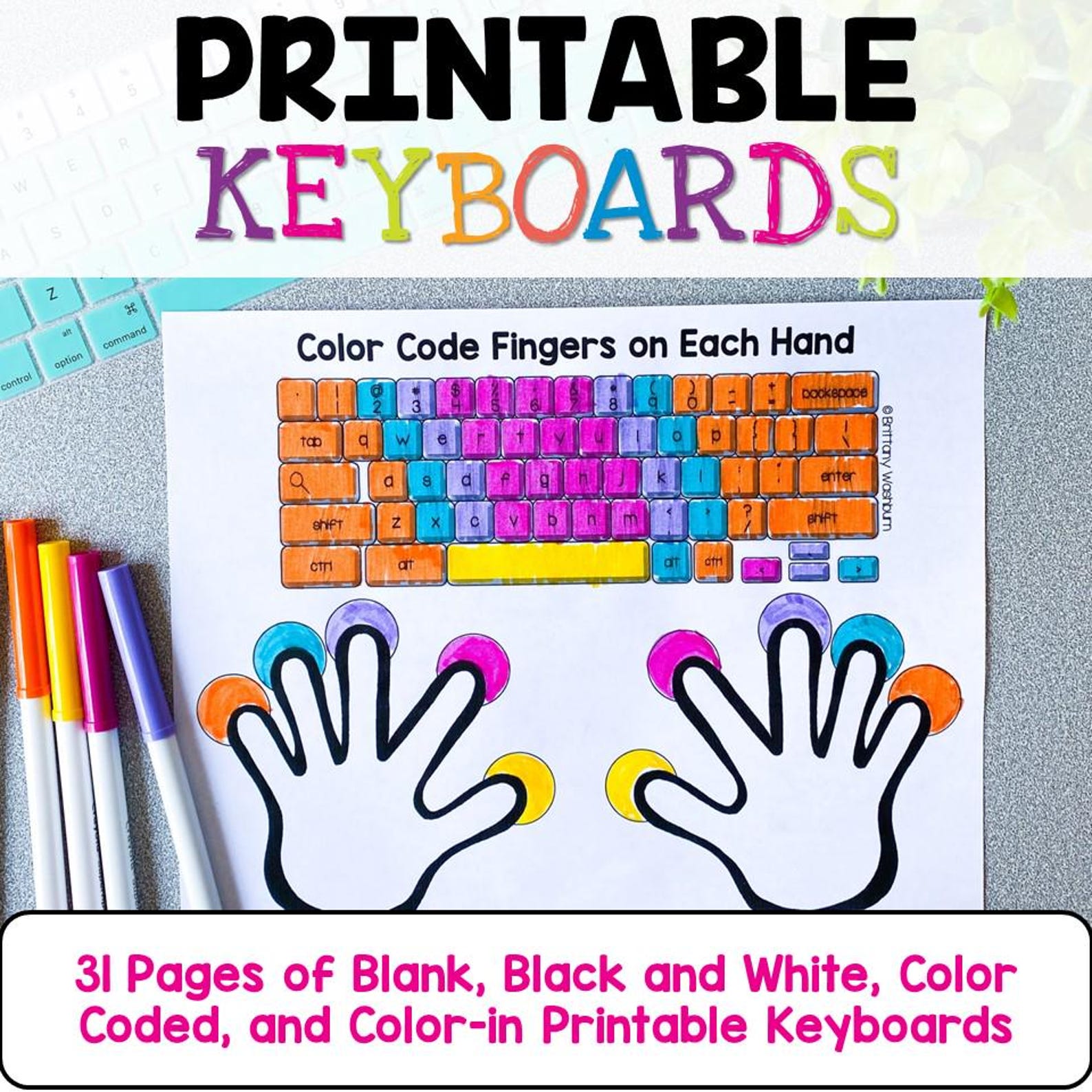 Keyboard Mat Color Typing Practice Keyboard Mats: Color-coded Worksheets (PDF Download) - Etsy