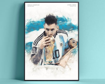 Lionel Messi Qatar Worldcup 2022 Finals poster, Champion golden ball kiss