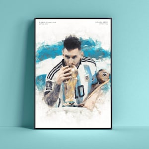 Lionel Messi Qatar Worldcup 2022 Finals poster, Champion golden ball kiss