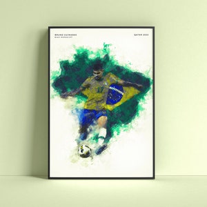Bruno Guimarães art print, Football poster, Brazil , Watercolour