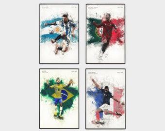 World Cup Football Stars Watercolor Poster, Modern Sports Art (Digital Download)