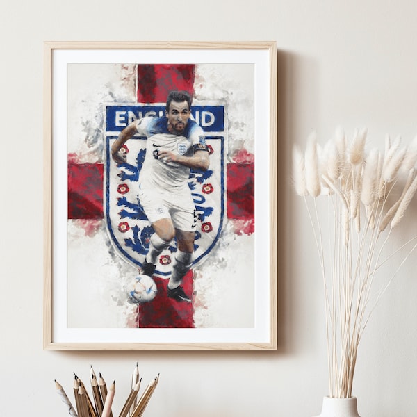 Harry Kane England Katar 2022 Fußball WM Poster Druck | Kunst Geschenk | Illustration - (ohne Rahmen)