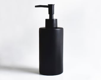 Seifenspender mit Transparente Anti-Rutsch-Matte runde Schwarz Matt Keramik 350ml Glasflasche Pumpspender Glas für Bad Küche