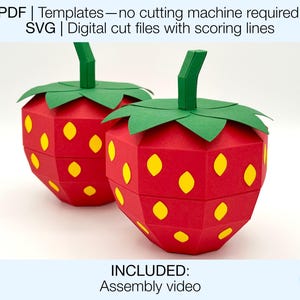 Archivo SVG de corte de caja de fresa 3D. PDF imprimible. Caja de regalo de papel. Caja de dulces. Caja de recuerdos. Archivos de corte digital para decoración de fiestas. Plantilla de Cricut.