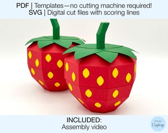 3D Strawberry Box SVG Cutting file. Printable PDF. Papercraft GiftBox. Treat Box. Favor Box. Party decor Digital Cut Files. Cricut Template.