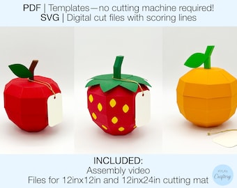 3D Box Bundle. SVG Cutting file. Set of Apple Strawberry Orange. Printable PDF. Teacher Gift. Back to School Treat Box.DIY Favor Box.Digital