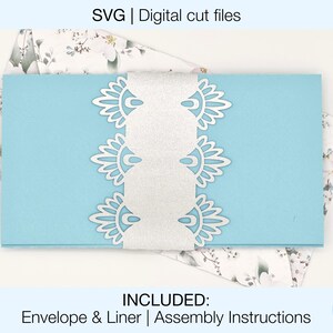 Archivos de corte SVG digitales para tarjetas de regalo para bricolaje / Cricut Silhouette / Sobre y forro incluidos / Descarga instantánea / Portatarjetas de regalo para bodas