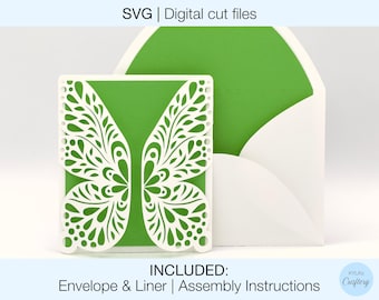 Birthday Butterfly Card Digital SVG Cut Files DIY | Cricut Silhouette | Envelope and Liner Included | Instant Download | Summer greeting