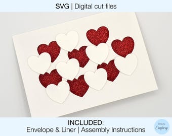 Tarjeta del día de San Valentín Archivos de corte SVG digitales DIY / Cricut Silhouette / Sobre y forro incluidos / Descarga instantánea / Tarjeta recortada con forma de corazón