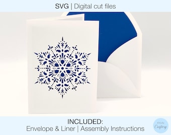 Christmas Card Design Digital SVG Cut Files DIY | Cricut Silhouette | Envelope and Liner Included | Instant Download | Snowflake pattern