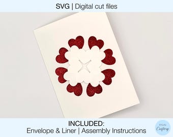 Tarjeta del día de San Valentín Archivos de corte SVG digitales DIY / Cricut Silhouette / Sobre y forro incluidos / Descarga instantánea / Tarjeta de corazón romántico