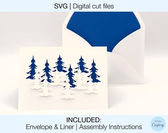 Christmas Card Design Digital SVG Cut Files DIY | Cricut Silhouette | Envelope and Liner Included | Instant Download | Winter trees card