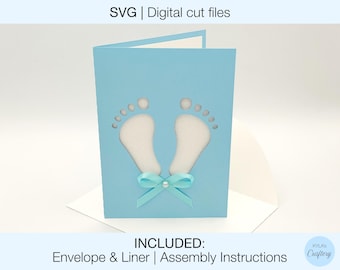 Biglietto d'invito per baby shower SVG / File di taglio digitale / Cricut Silhouette / Busta e fodera incluse / Download immediato / Invito per baby shower, dita dei piedi