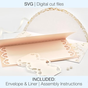Birthday Card SVG | Wedding card SVG | Digital Cut Files | Cricut Silhouette | Envelope and Liner Included | Instant Download | Lace pattern