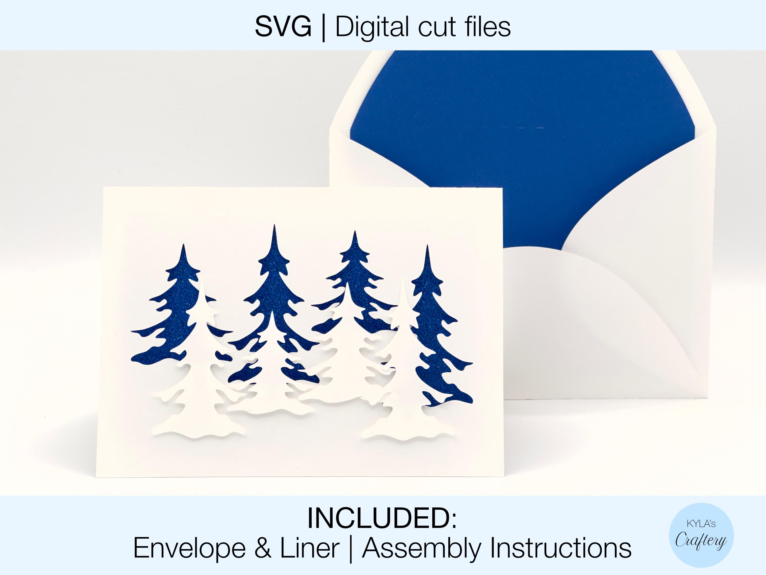 Christmas Card Design Digital SVG Cut Files DIY | Cricut Silhouette | Envelope and Liner Included | Instant Download | Winter trees card