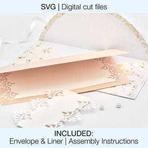 Tarjeta de cumpleaños SVG / Tarjeta de boda SVG / Archivos de corte digital / Cricut Silhouette / Sobre y forro incluidos / Descarga instantánea / Patrón de encaje