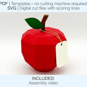 Archivo SVG de corte 3D de caja de manzana. PDF imprimible. Regalo para profesores. Caja de dulces para la vuelta al cole. Caja de recuerdos DIY. Archivos de corte digital. Plantilla de Cricut.