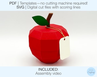 3D Apple Box SVG Cutting file. Printable PDF. Teacher Gift. Back to School Treat Box. DIY Favor Box. Digital Cut Files. Cricut Template.