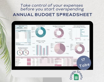 Monthly & Annual Budget Tracker Spreadsheet | Personal Finance Tracker (Google Sheets)