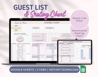 Wedding Guest List & Seating Chart: Google Sheets Template (Digital Download)