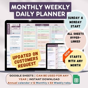 2026 Weekly Planner, Undated Digital Monthly Calendar, Hourly Schedule, Google Sheets Template