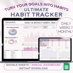 Habit Tracker Google Sheets Template Habit Planner Annual Dashboard Daily Weekly and Monthly Habit Tracker Spreadsheet Planner Template