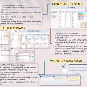 Annual Calendar, Monthly Calendar, Task Tracker