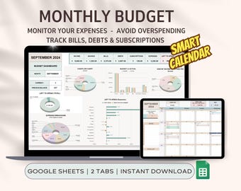 Digital  Monthly Budget Tracker: Google Sheets Budget Template, Financial Planner, Bill Calendar