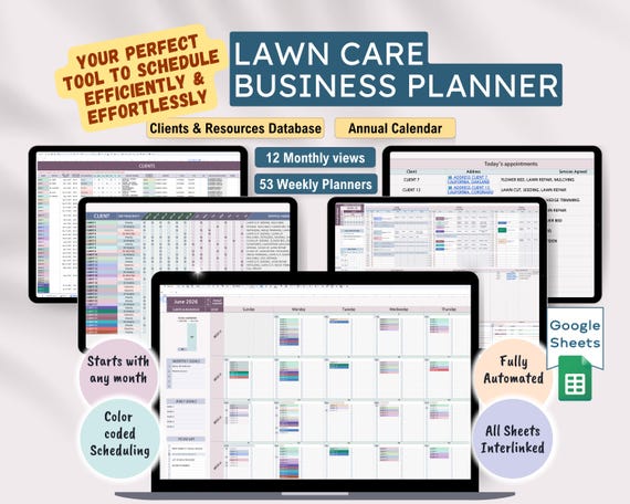 Lawn Care Business Tracker, Automated Weekly / Monthly Scheduling Template, Google Sheets Maps Integrated