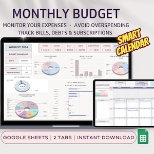 Digital Budget Spreadsheet Google Sheets Template Monthly Budget Tracker Budget Planning Template Bill Calendar Expense Tracker Google Sheet