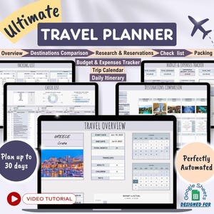 Travel Planner Google Sheets Digital Travel Itinerary Template Packing Checklist Travel Budget Spreadsheet Budget Template Vacation Planner