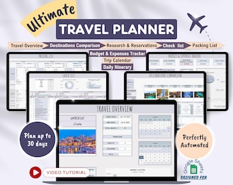 Travel Planner Google Sheets Digital Travel Itinerary Template Packing Checklist Travel Budget Spreadsheet Budget Template Vacation Planner