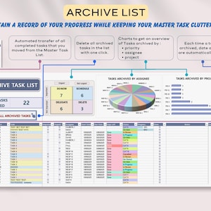 Archive List, One click to archive completed tasks, Clear all archived tasks button