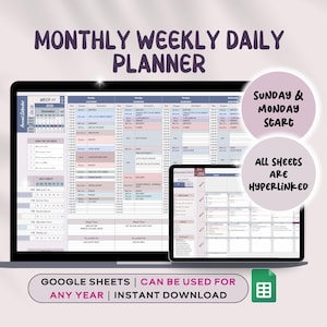 Digitale weekplanner Google Spreadsheets-sjabloon Maandkalender 2025-sjabloon Wekelijkse dagelijkse planner Uurplanning Planner takenlijstbladen