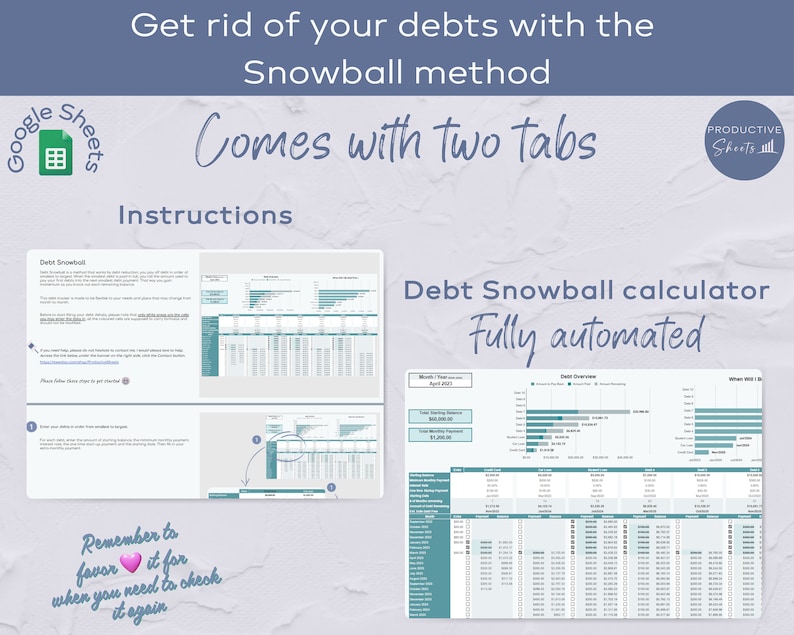 Debt Snowball Spreadsheet, Google Sheets Template, Loan Payment Tracker ...