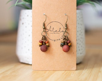Red Creek Jasper Earrings: Copper Boho Earrings, Handmade