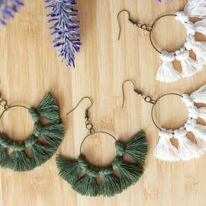 Pendientes Boho Fringe Macrame / Pendientes Macrame Hoop / Pendientes Macrame Bronce / Pendientes Macrame / Pendientes hechos a mano
