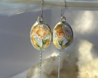 Silver Cloisonne enamel Drops Earrings, Handmade Georgiaan Hot Cloisonné Enamel Jewel