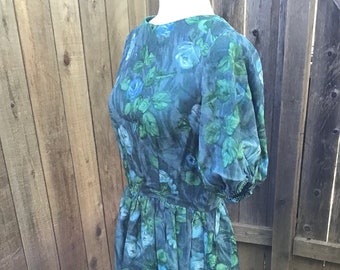 Vintage Floral Chiffon Fit and Flare Dress